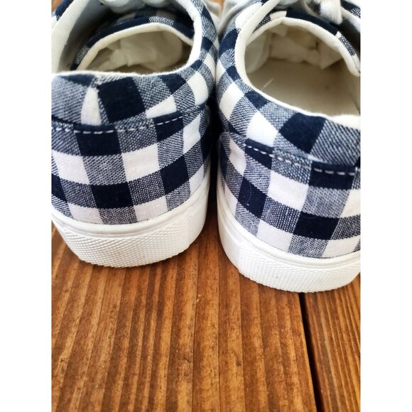 J.Crew Womens Gingham Lace-Up Sneakers Size 7 Navy  Blue White Canvas - Picture 2 of 7